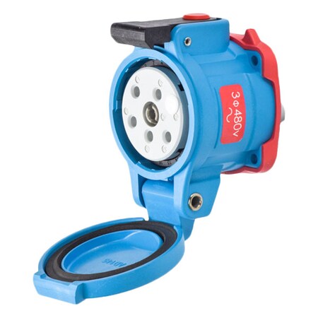 Meltric Watertight Pin & Sleeve Receptacle, 30 A, 480V AC, Three Phase, 3 Pole, Blue, NEMA 4X 31-14243-K04-972-4X